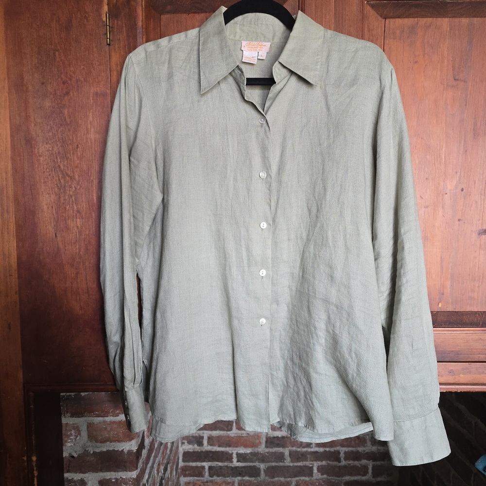 Vintage Brooks Brothers Classic Fit Green Irish Linen Shirt - Large